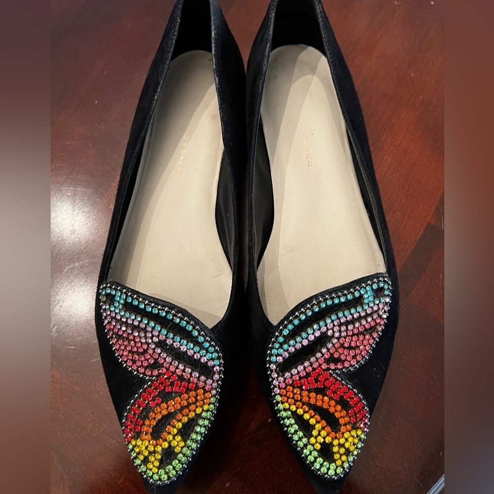 SOPHIA WEBSTER Black Flats Mulitcolor Crystal Butterfly - Picture 11 of 12